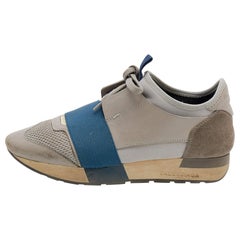 Balenciaga Grey/Blue Leather Race Runner Sneakers Size 36