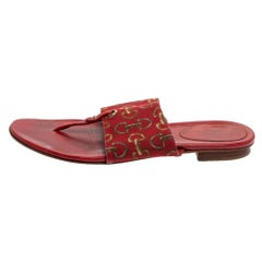Gucci Red Canvas And Leather Thong Flats Sandals Size 36.5