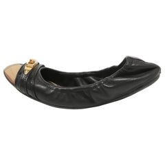 Burberry Black /Beige House Check Canvas and Leather Ballet Flats Size 35