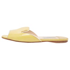 Prada Yellow Saffiano Vernice Leather Flat Slides Size 36