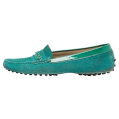 Tod's Green Suede and Patent Slip On Loafers Size 39