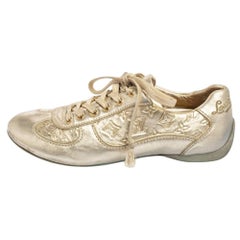 Louis Vuitton Metallic Gold Monogram Embossed Leather Trainers Sneakers Size 36