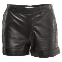 Saint Laurent Paris Black Leather High Waist Mini Shorts S