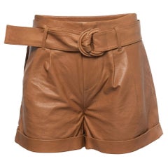 Frame Brown Leather Belted Shorts S