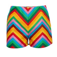 Valentino Multicolor Rainbow Chevron Striped Cotton Baladera Shorts S