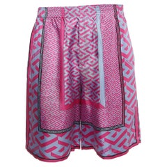 Versace Pink Panelled Print Silk La Greca Bermuda Shorts M