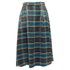 Elisabetta Franchi Blue Tartan Check Twill Pleated Midi Skirt M