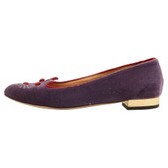 Charlotte Olympia Purple Velvet Emoticats Cheeky Kitty Ballet Flats Size 39.5