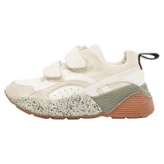 Stella McCartney Cream/White Faux Suede & Faux Velcro Strap Sneakers Size 38