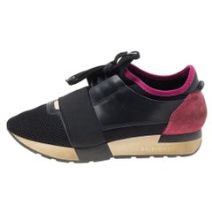 Balenciaga Black/Fuchsia Leather And Mesh Race Runner Sneakers Size 37