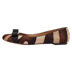Salvatore Ferragamo Brown/Beige Printed Calf Hair Varina Ballet Flats Size 40