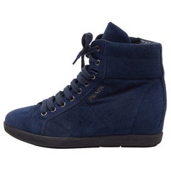 Prada Sport Blue Suede Wedge Sneakers Size 36