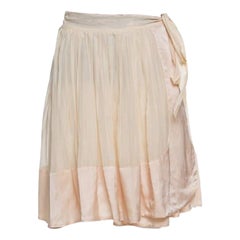 Chloe Champagne Jupe portefeuille plissée avec bordure en satin de coton M