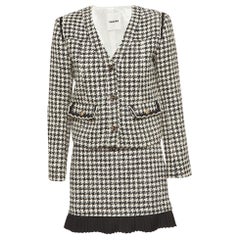 Sandro Black/Cream Houndstooth Jacquard Jacket & Skirt Set S