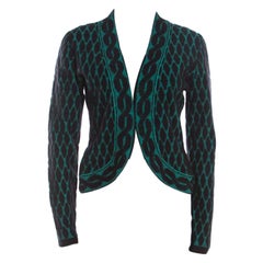 Escada Black and Green Jacquard Knit Open Front Sayakah Cardigan S