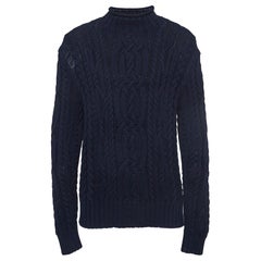 Polo Ralph Lauren Navy Blue Cotton Knit High Neck Sweater XL