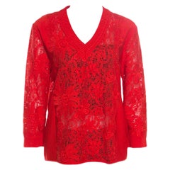 Ermanno Scervino Red Lace Paneled V Neck Sweater M