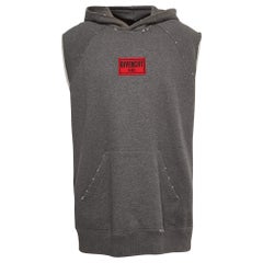 Givenchy Grey Logo Applique Distressed Knit Sleeveless Hoodie L