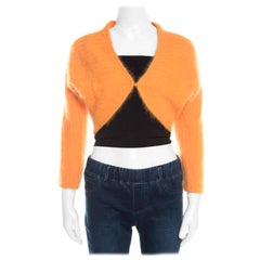 Escada Mustard Yellow Angora Rib Knit Fuzzy Bolero L