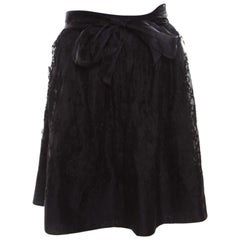 Ermanno Scervino Schwarz Kaschmir und Seide Biegung Floral Spitze A Linie Rock S