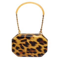 Roberto Cavalli Brown Leopard Print Leather Clutch