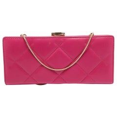 Carolina Herrera Pink Quilted Leather Frame Chain Clutch