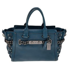 Coach Blue Patch Embellished Leather Swagger 27 Carryall Satchel