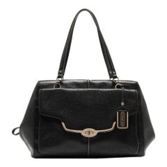 Coach Black Textured Leather E/W Madison Madeline Satchel