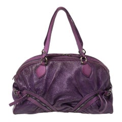 Moschino Purple Crinkled Patent Leather Double Zip Pocket Duffel Bag