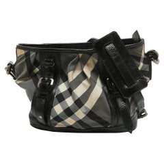 Burberry Black/White Beat Check Nylon and Patent Leather Lowry Shoulder Bag