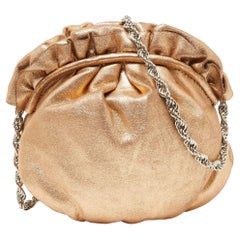 Elie Tahari Metallic Gold Leather Pleated Frame Crossbody Bag