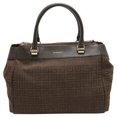 Bolso Givenchy Marrón Oscuro de Firma de Lona y Piel con Doble Cremallera