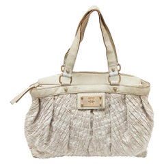 Givenchy Gold/Cream Textured Canvas and Leather Logo Hobo