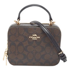 Coach Brown/Black Signature Coated Canvas and Leather Box Top Handle Bag