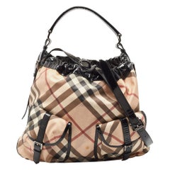 Burberry Black/Beige Supernova Coated Canvas & Patent Leather Double Pocket Hobo