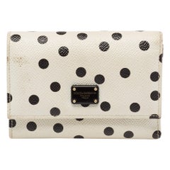 Dolce & Gabbana White/Black Polka Dot Print Leather Trifold Compact Wallet