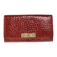 Burberry Red Embossed Patent Leather Penrose Continental Wallet