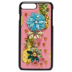 Dolce & Gabbana Pink/Black Leather Pineapple Crystals iPhone 6/6s Plus Cover