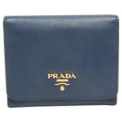 Prada Blue Saffiano Leather Trifold Wallet