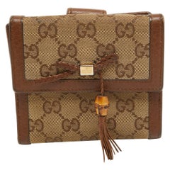 Gucci Brown/Beige GG Canvas and Leather Bamboo Tassel Compact Wallet