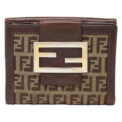 Fendi Beige/Brown Zuchino Canvas and Leather Forever Flap Wallet