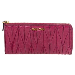 Miu Miu Pink Leather Matelassé Zip Around Wallet