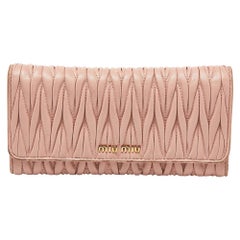 Miu Miu Light Pink Matelassé Leather Flap Contiental Wallet