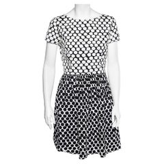 Oscar de la Renta Monochrome Polka Dot Print Cotton Dress S
