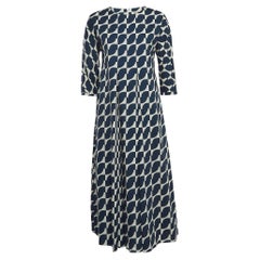 S'Max Mara Blue Geometric Print Cotton Pleated Midi Dress M