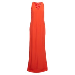 Boss By Hugo Boss Orange Crepe Sleeveless V-Neck Slit Detail Maxi Dress M