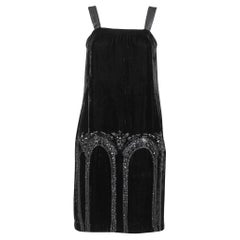 Emporio Armani Black Velvet Sequin Embellished Sleeveless Dress S