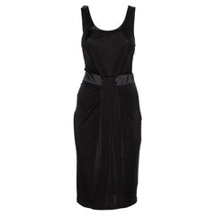 Emporio Armani Black Knit Contrast Trim Draped Detail Sleeveless Midi Dress S