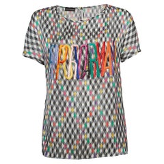 Emporio ARMANI Top bordado de seda a cuadros multicolor S
