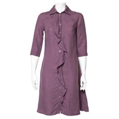 Weekend Max Mara Purple Linen Ruffle Detail Button Front Midi Dress S